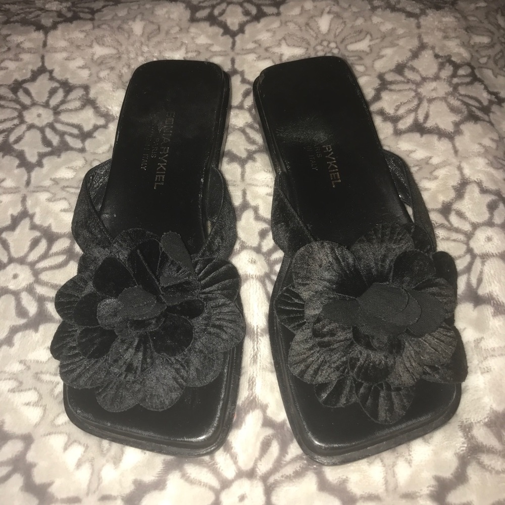 Sonia Rykiel Black Thong Sandals with Flower Sz 36